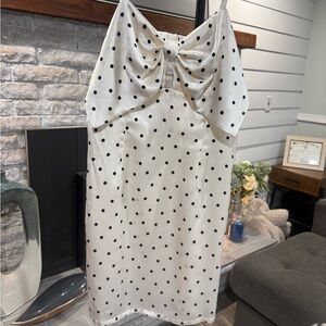 wild fable Cream and Black Polka Dot Tie-Front Mini prom Dress